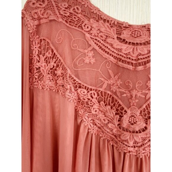 Indigo Thread 3X Coral Orange Chiffon Embroidered Popover Top Boho Back Buttons - Picture 7 of 9